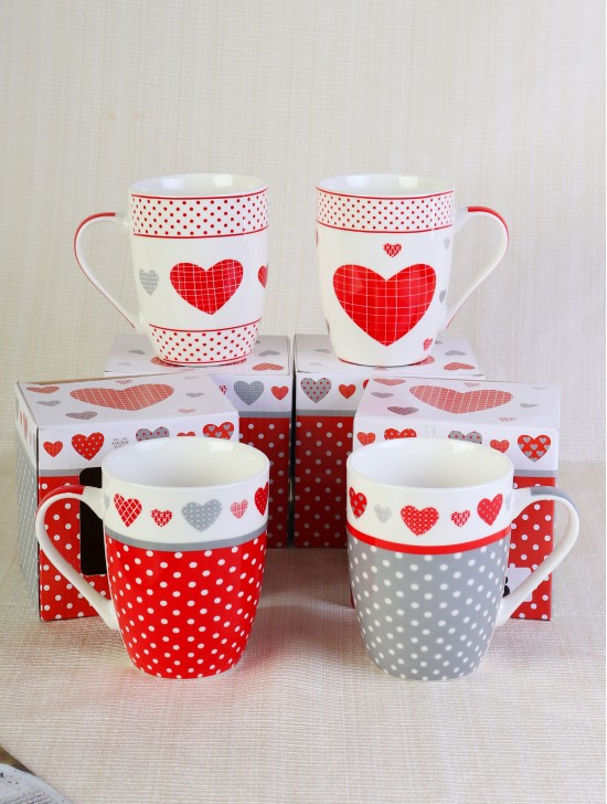 Heart Print Mug Set (set of 4) 350ml (12oz)